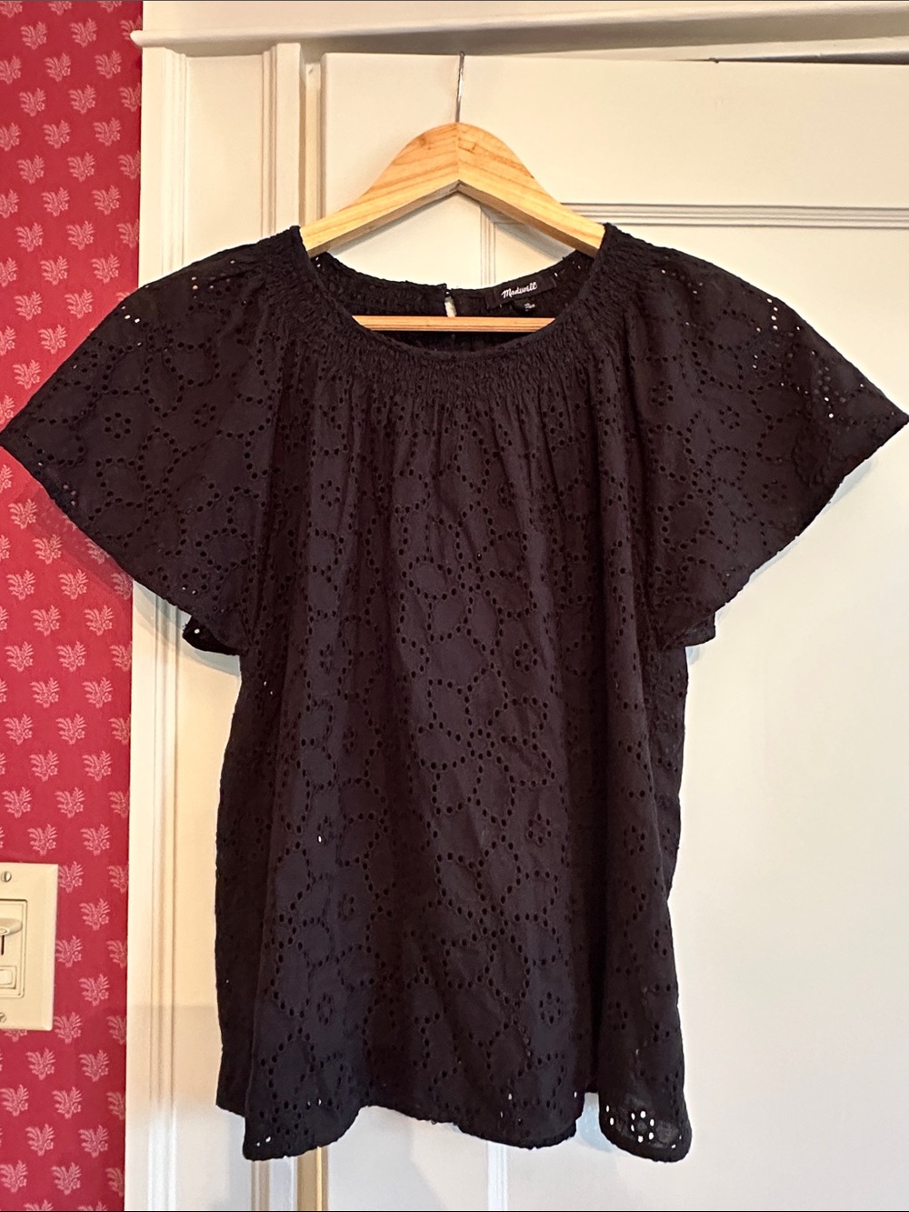 Madewell Black Eyelet Flutter Sleeve Blouse